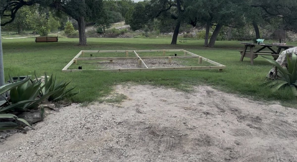 Before - wooden foundation frame for outdoor gazebo